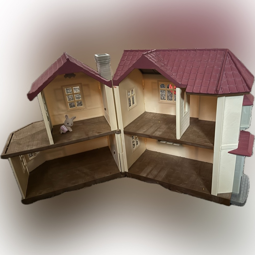 Tan & Burgundy Two-Story Dollhouse - Picture 2 of 5